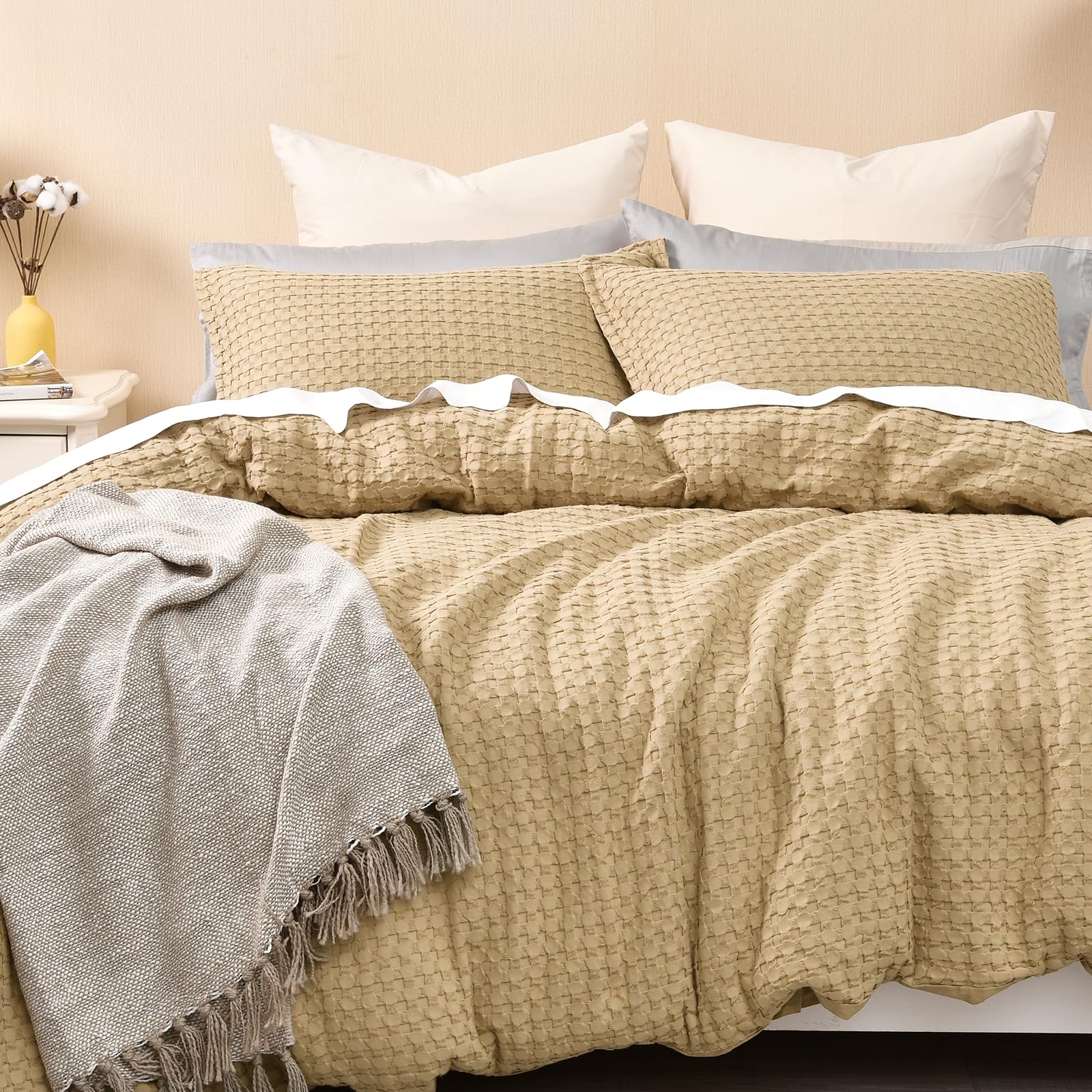 100% Cotton Waffle Duvet Cover Full, Ultra Soft Skin-Friendly Duvet Cover Set for All Season