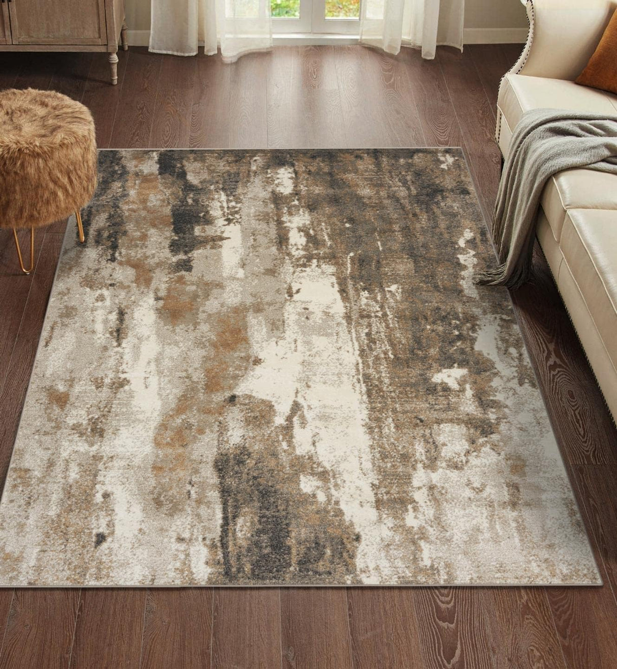 Lagos Collection Beige 6x9 Abstract Area Rug