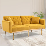 Mid-Century Modern Velvet Loveseat, Petite Accent Sofa Couch with 7 Gold Metal Legs
