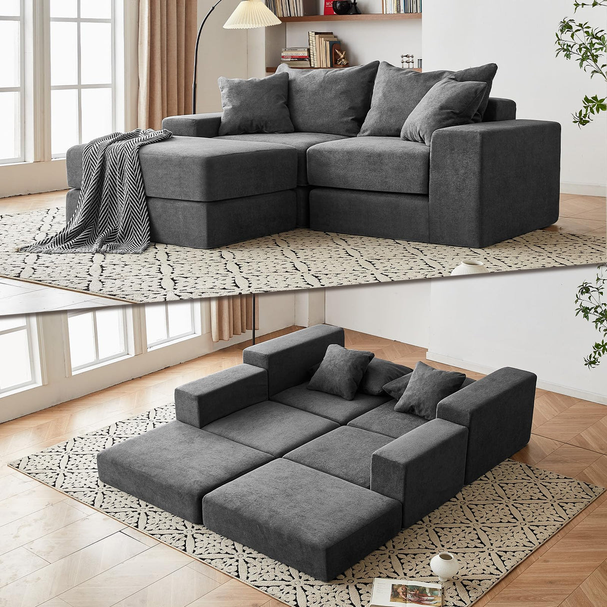 Modular Sectional Loveseat Sofa - Cloud Boneless Couch with Non Slip Base