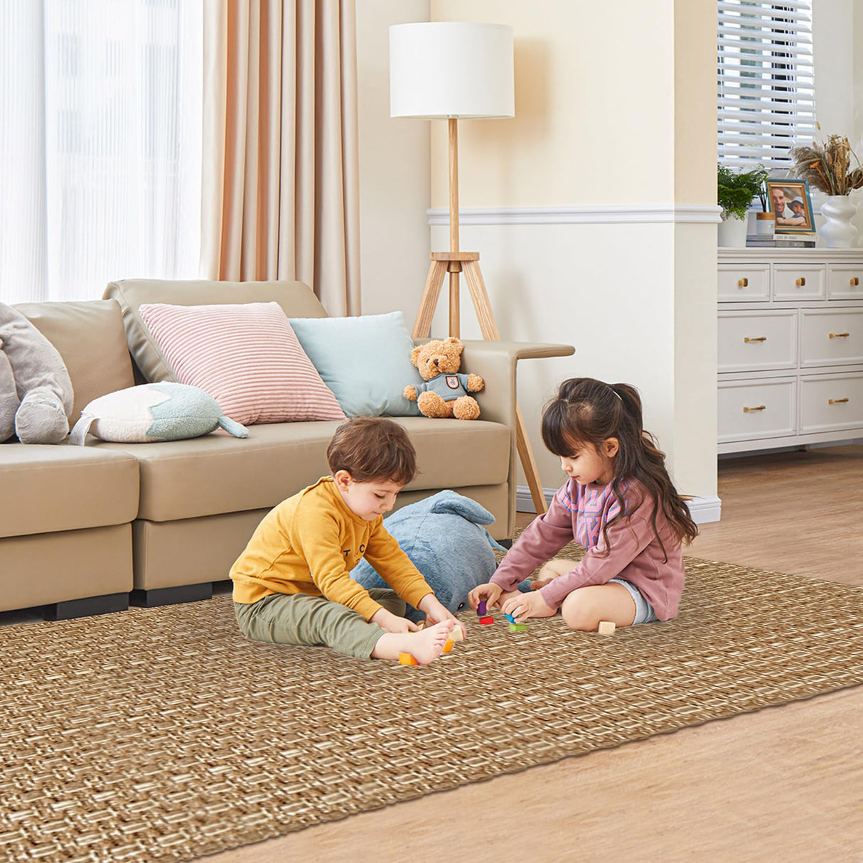 Washable Area Rug 5x7 - Non Slip Rubber Backed Faux Jute Rug