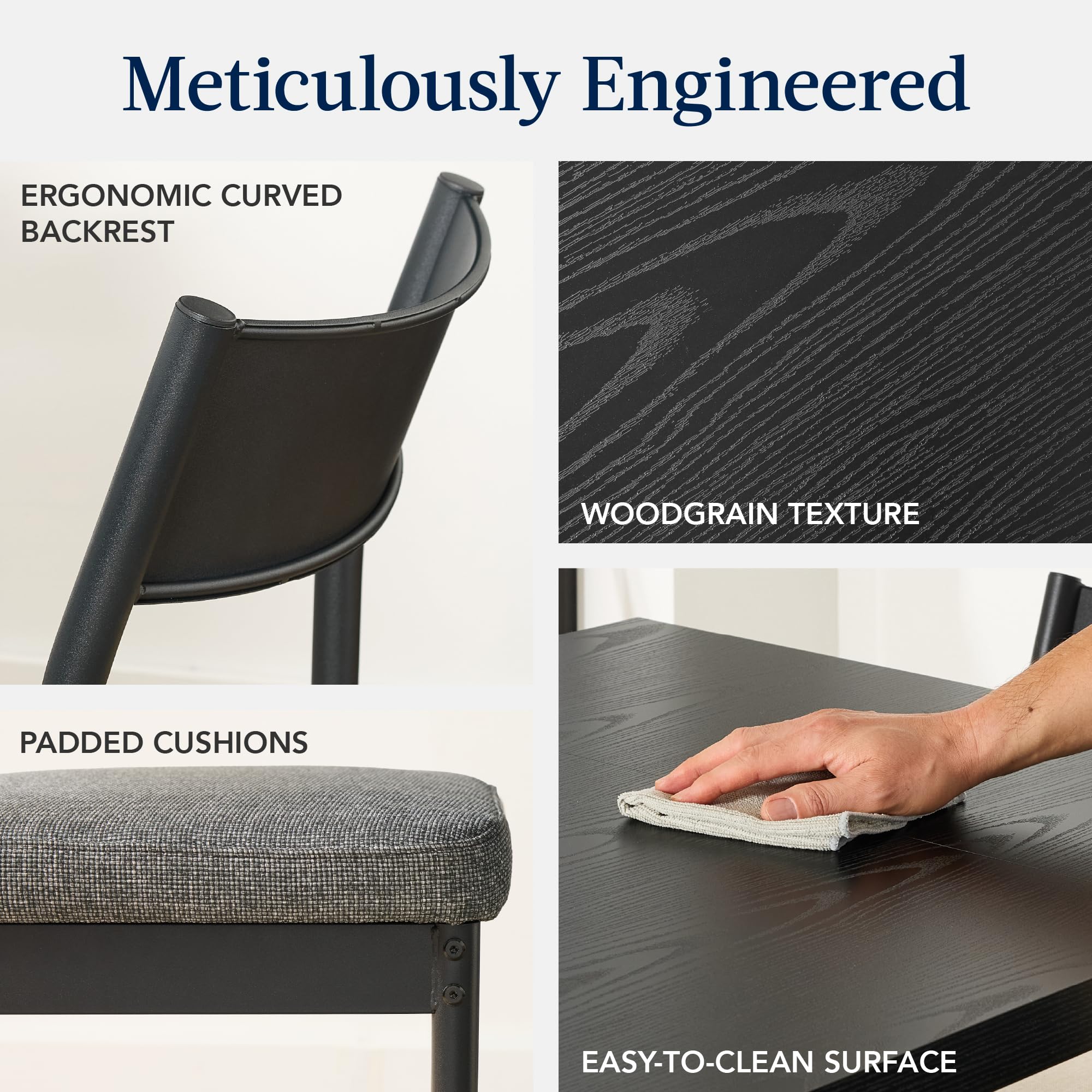 7-Piece Modern Dining Set - Metal Table & 6 Upholstered Chairs