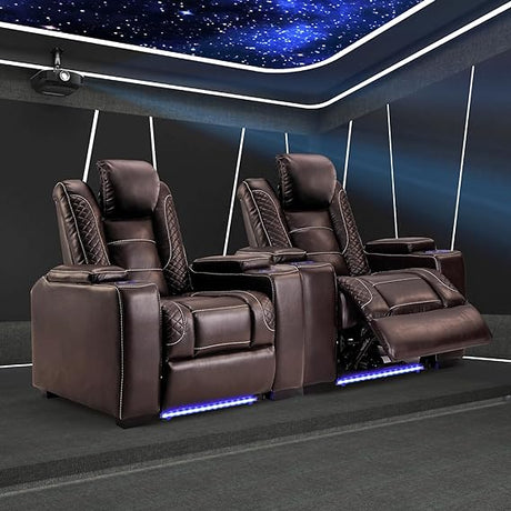 Power Home Theater Seating Recliner Chairs Set of 2, PU Leather Recliner