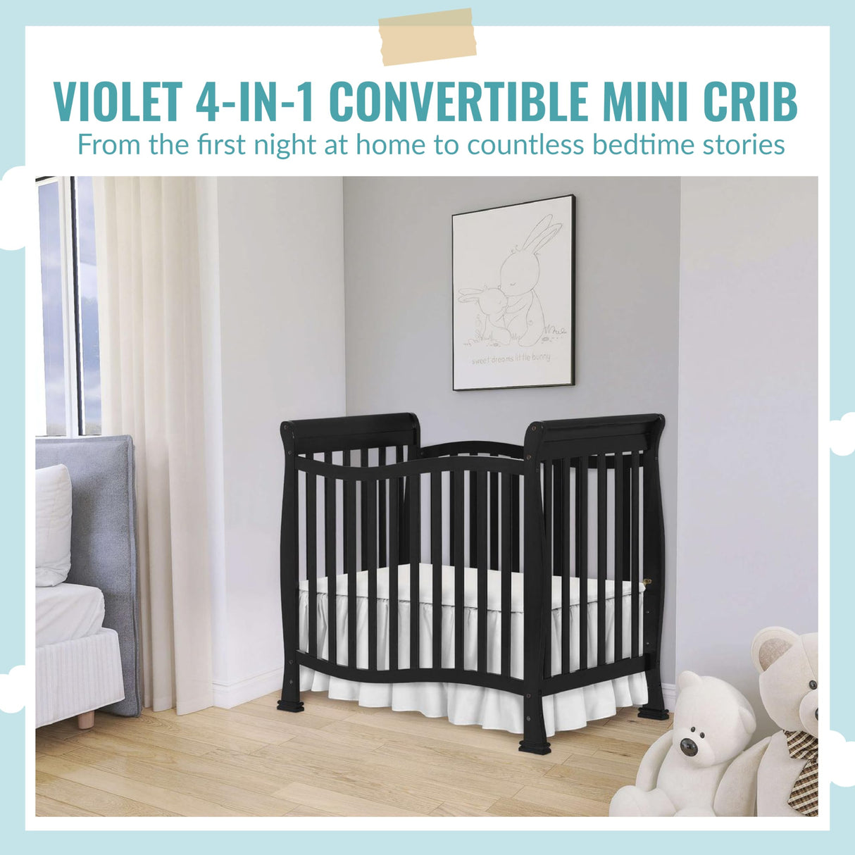 4-In-1 Convertible Mini Crib In Black, Greenguard Gold Certified