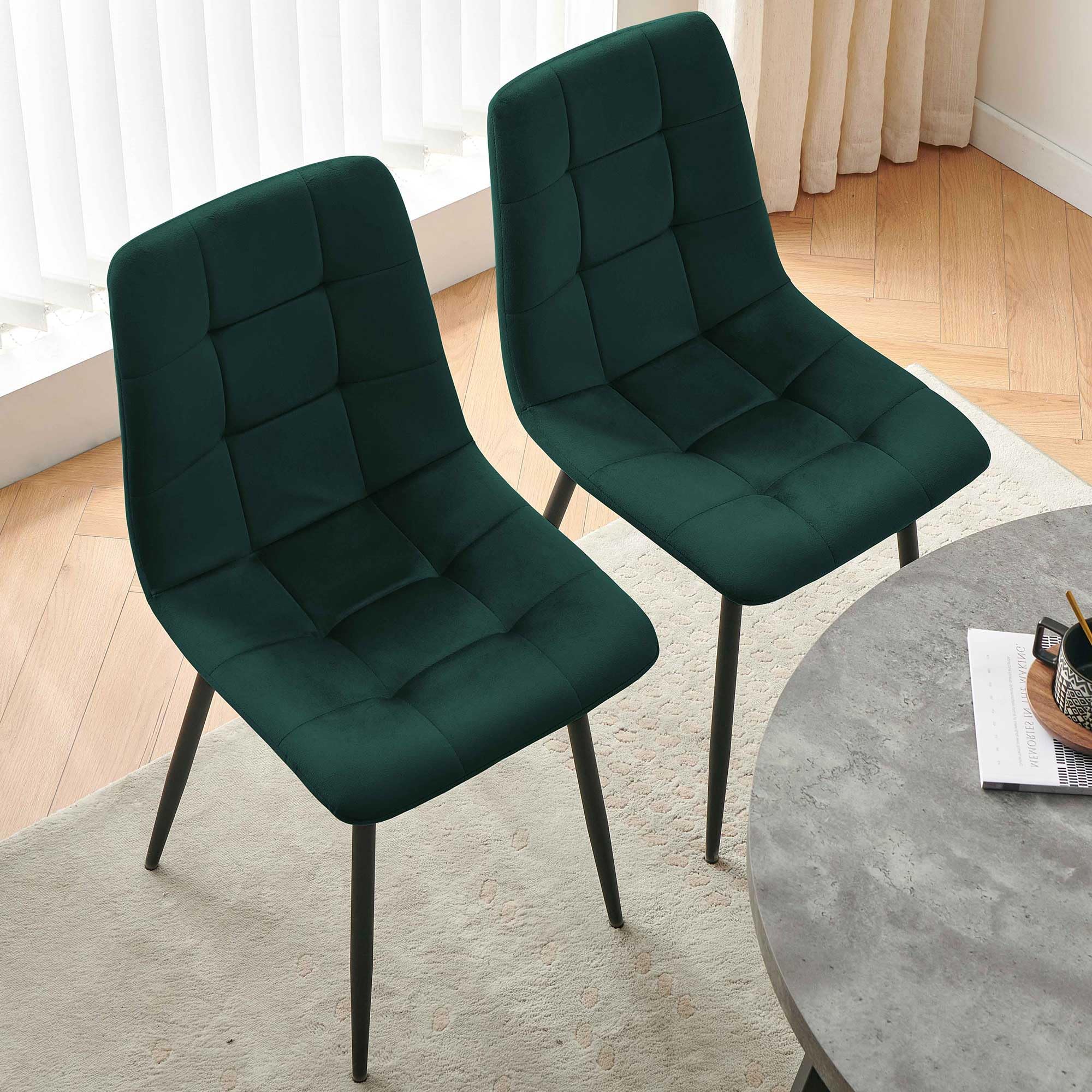 Velvet Dining Chairs Set of 4 - Green Dining Room Chairs with Metal Legs Ideal for Kitchen