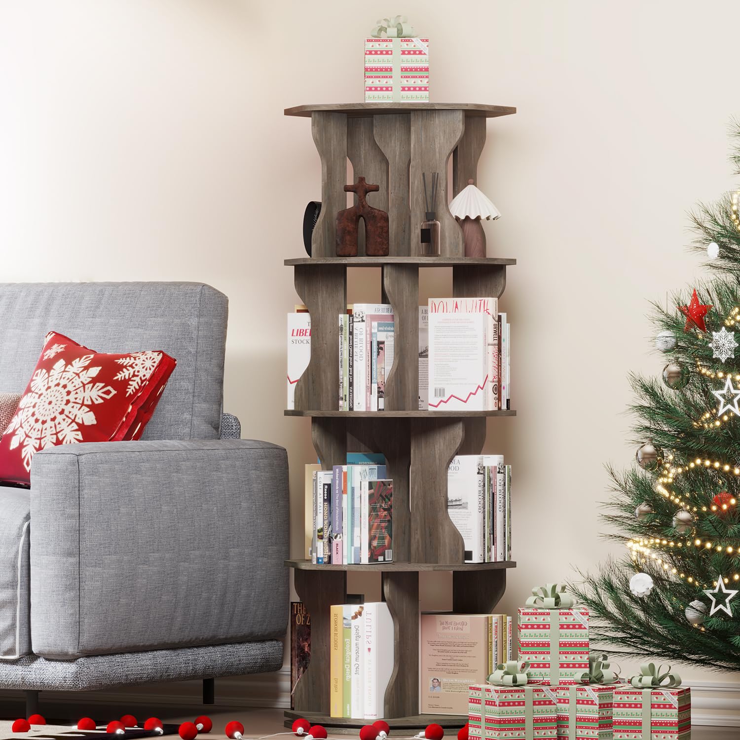 Rotating Bookshelf, 360 Display Spinning Bookshelf Tower, 4-Tier Floor Standing Bookcase for Small Space, Corner Revolving Bookshelf Storage Rack for Bedroom, Kids Room, Living Room, Office