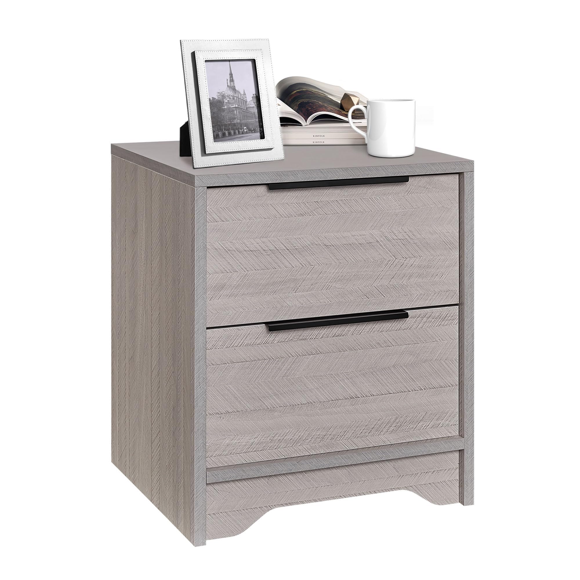 Wood Nightstand, Bed Side Table with 2 Drawers