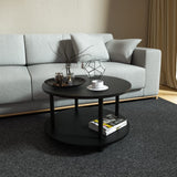 Small Round Coffee Table with Open Storage for Small Space, 23.5" Black 2-Tier Wooden