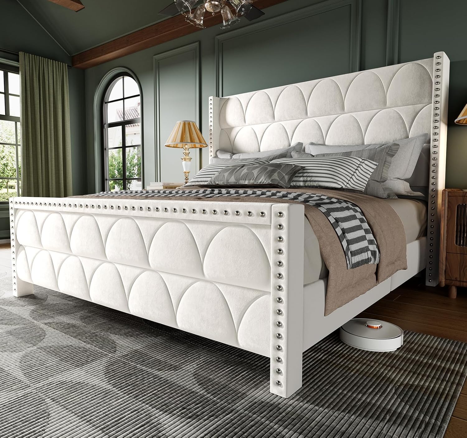 King Size Velvet Platform Bed Frame with 56" Wingback Headboard