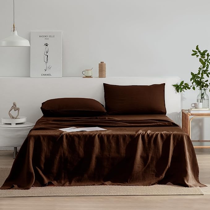 Linen Sheets Set King Size,100% French Stonewash Pure Linen Sheets Set,4Pieces