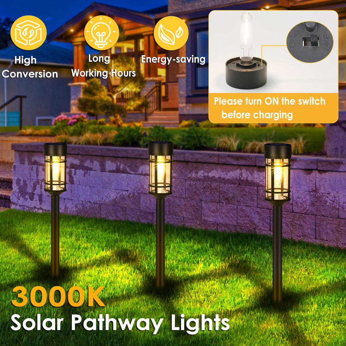 Solar Pathway Lights, 8 Pack LED Solar Lights Outdoor Waterproof, Glass Solar Garden