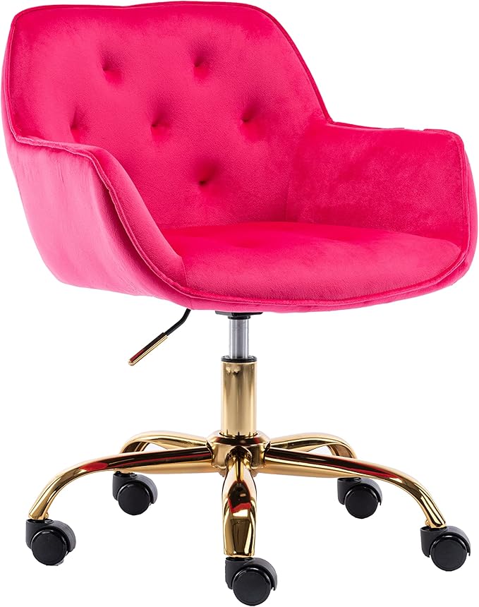 Comfy Home Office Task Chair with Wheels, Cute Modern Upholstered Velvet Back