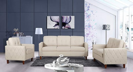 55" Modern Loveseat with Soft-Cushioned Backrest, Piped Details & Tapered Wood Legs