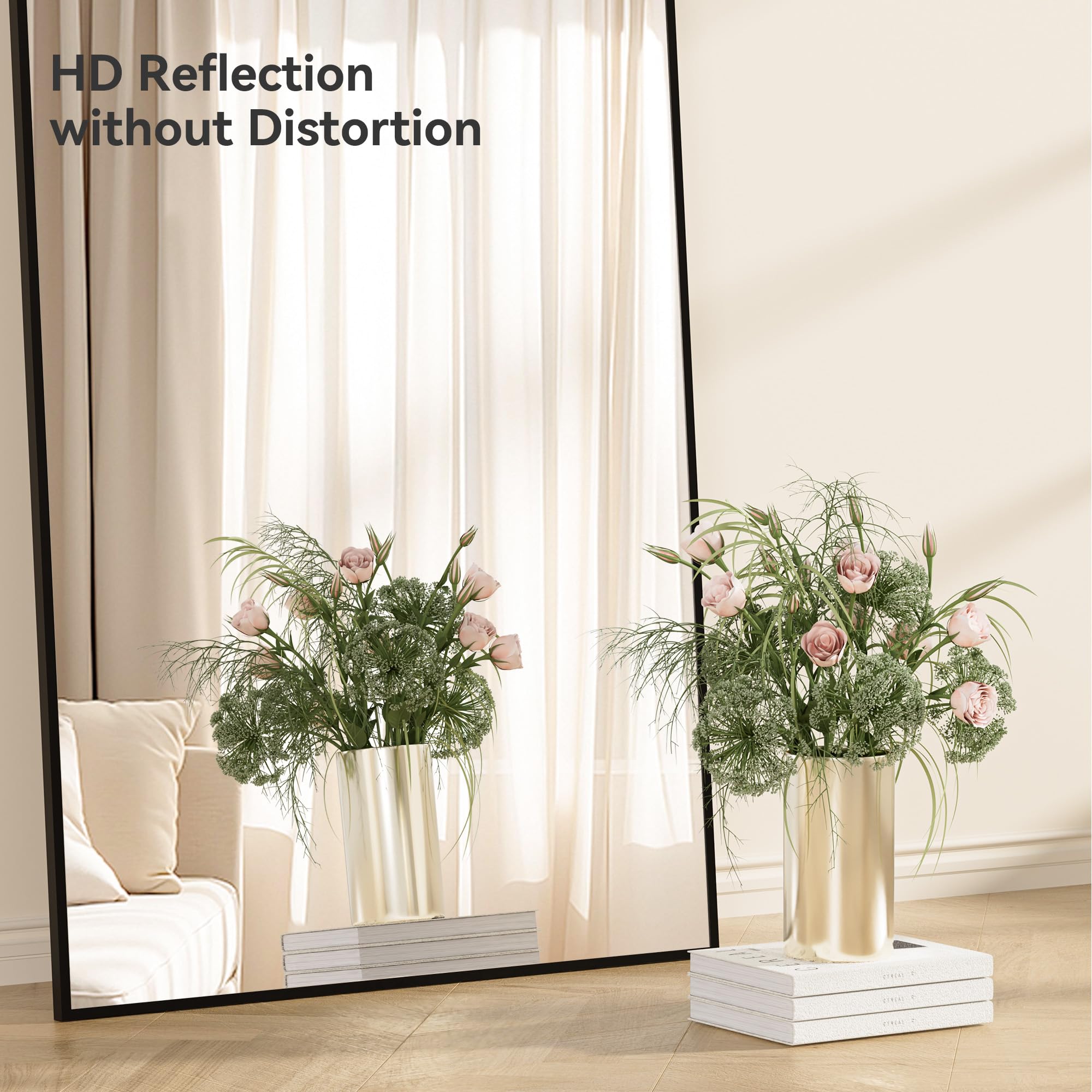 81" x 43" Full Length Floor Mirror - Standing Square Body Mirror with Distortion-Free Glass