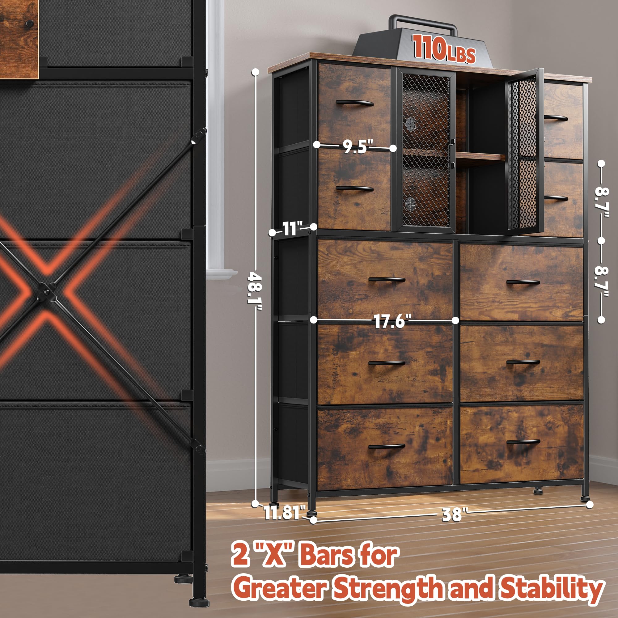 Dresser for Bedroom with Mesh Door Tall Dressers & Chests of Drawers