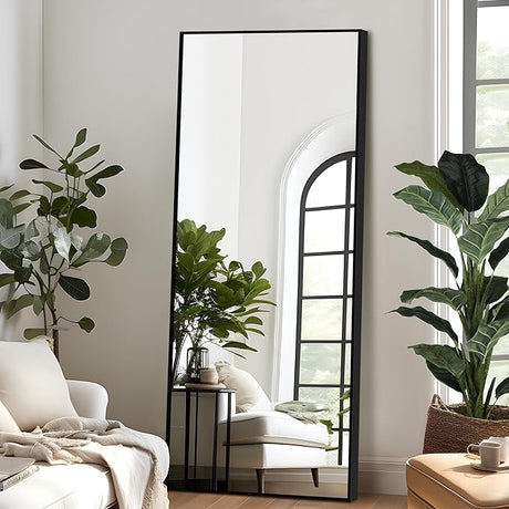 Oversized Full-Body Mirror, Large Arched Full Length Mirror with Stand, 76"x35" Aluminum