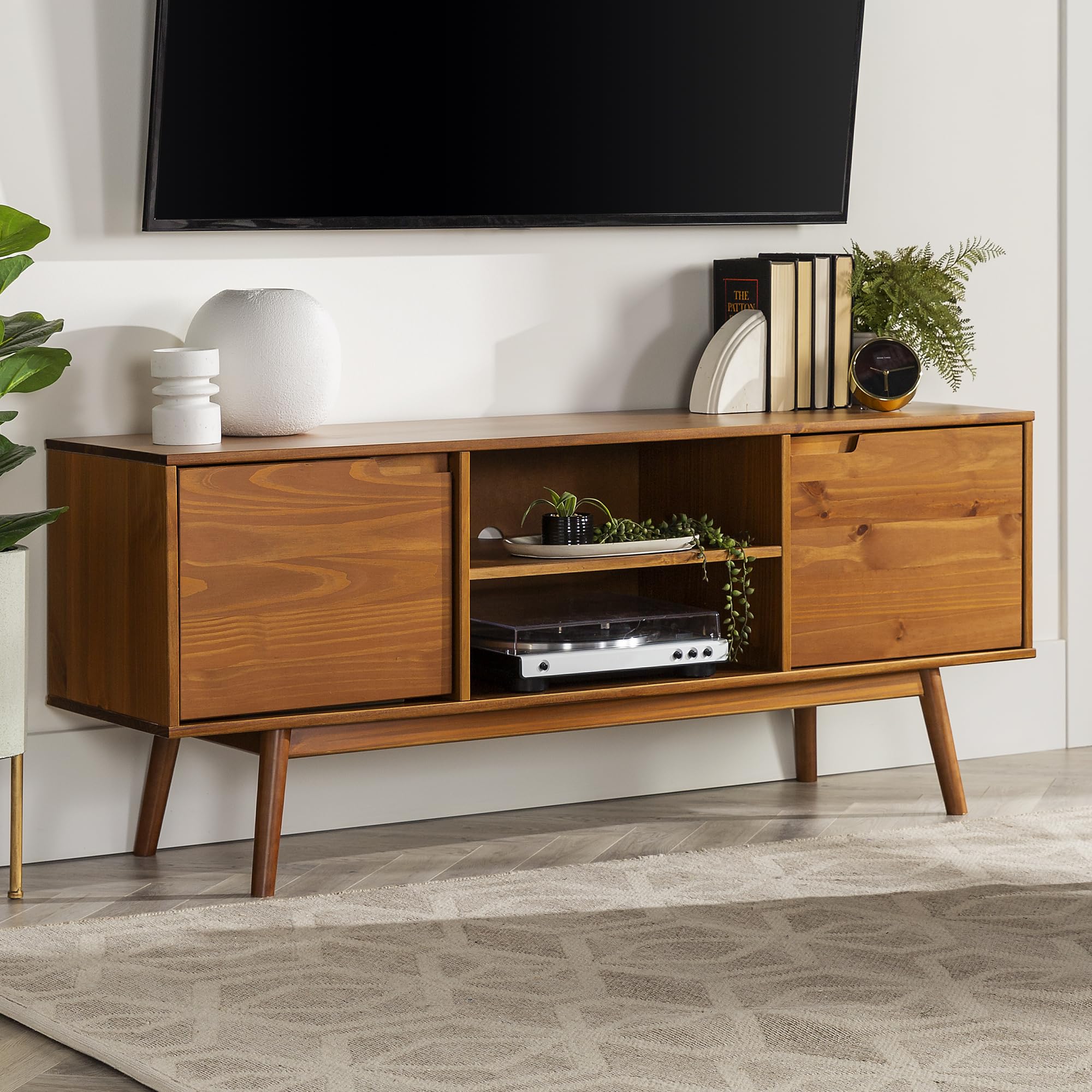 Mabel 58 Inch Modern 2 Door Solid Wood TV Stand for TVs up to 65 Inches - Caramel
