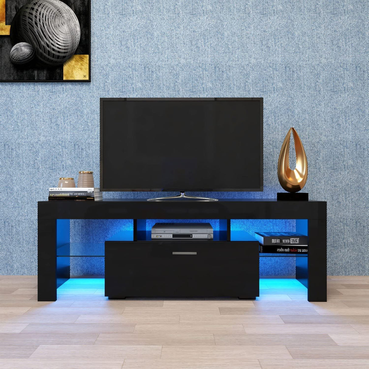 TV Stand for 55+ inch TV with Storage - LED Entertainment Center for 55 inch TV, Black