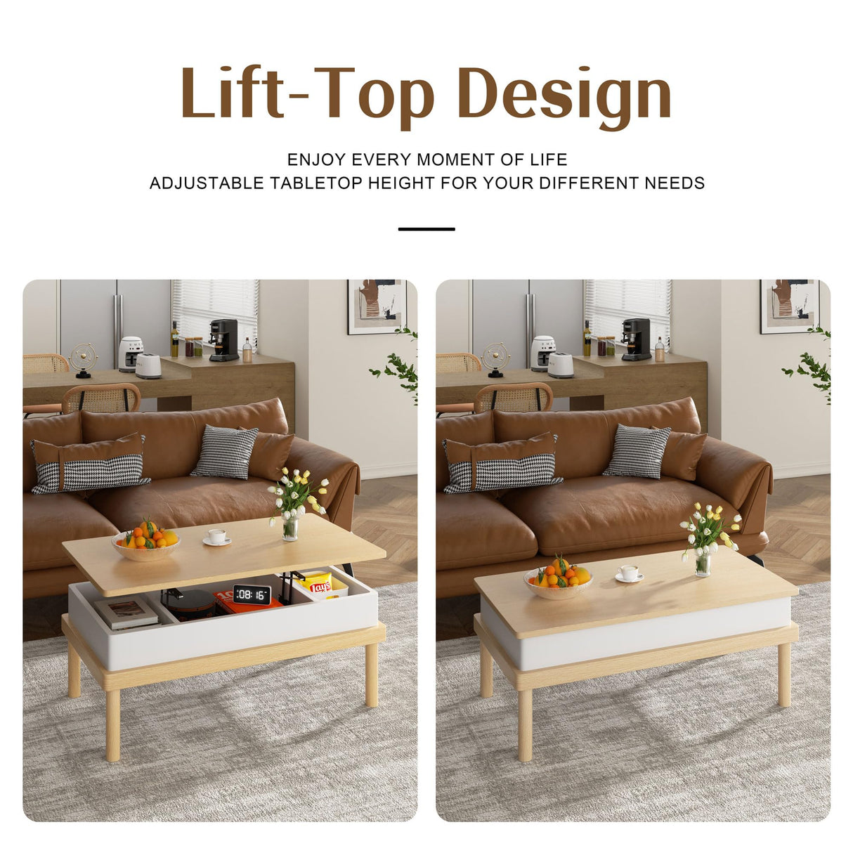 Coffee Table,Rising Tabletop Dining Table, Lift Top Coffee Center Table for for Living Room