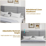 Bed Frame Queen Size Upholstered Platform Beds with Headboard Linen Fabric Wood