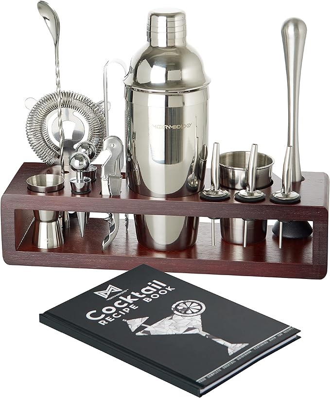 Cocktail Shaker Set - 24 Piece Stainless Steel Bartender Drink Kit & Stand