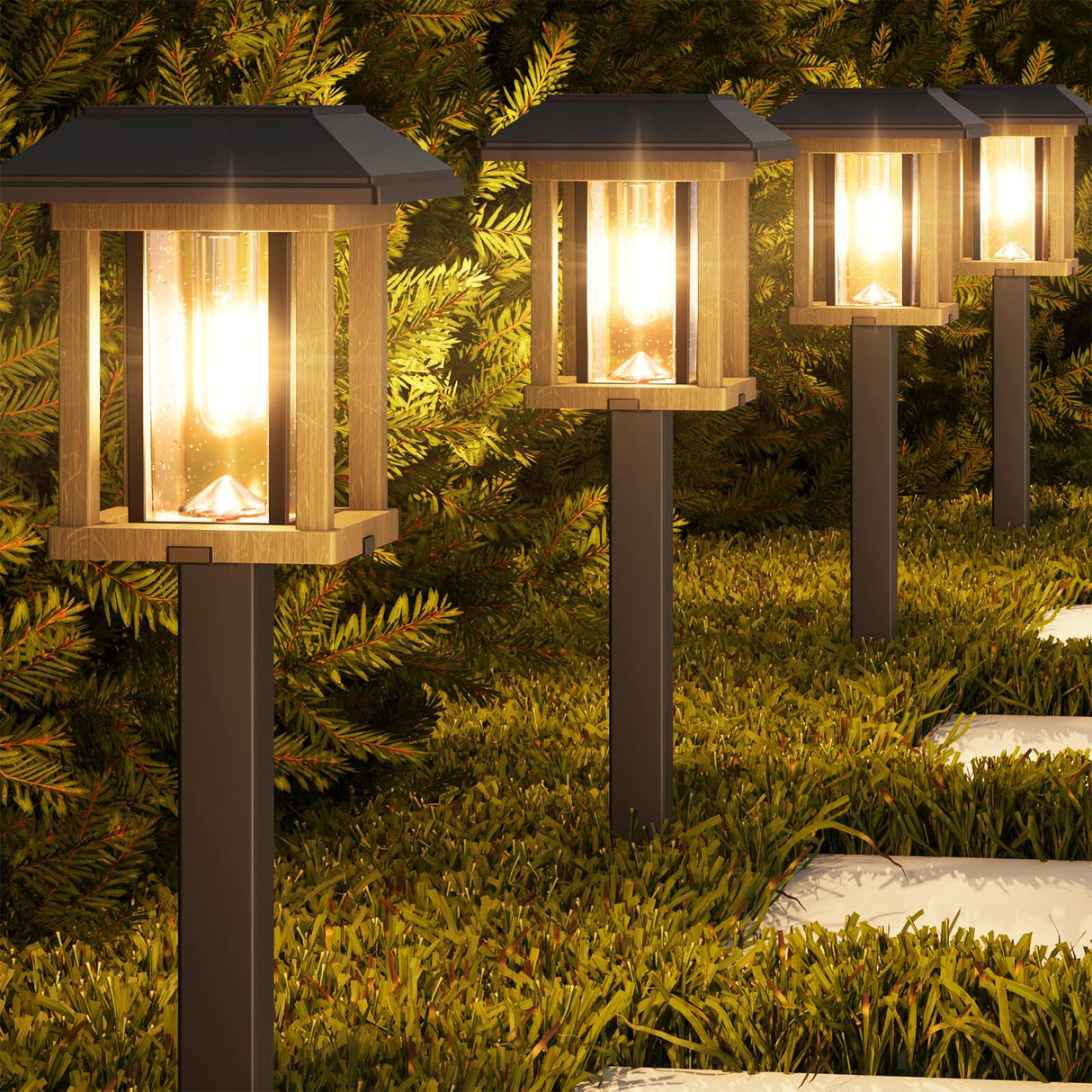 Solar Lights Outdoor 20 LM LED with 2-Tone Bronze Tone & Wood Tone, Solar Garden