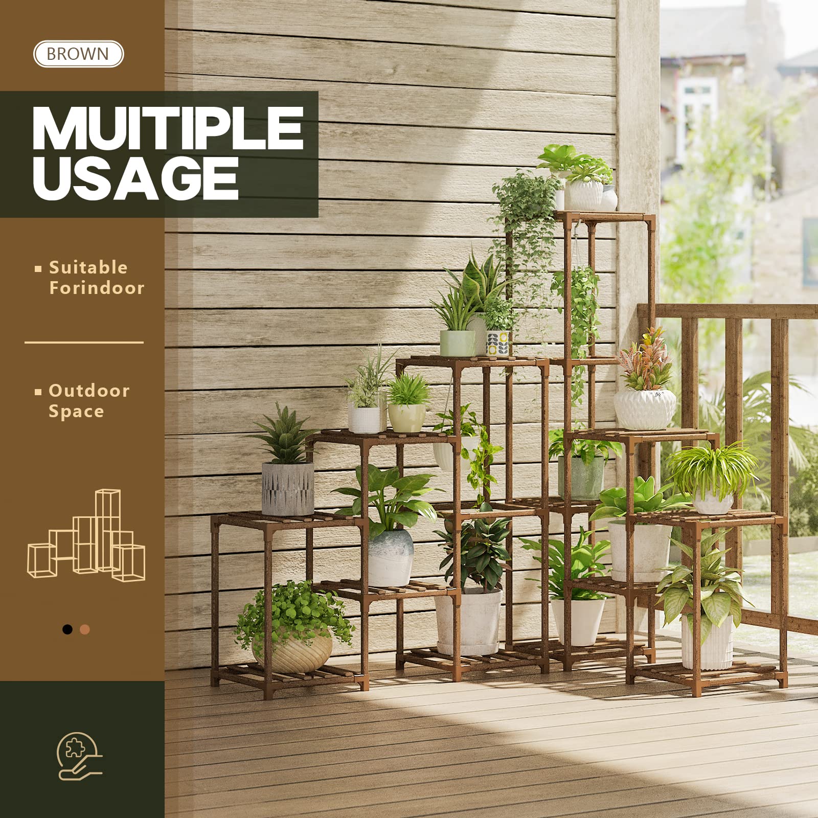 VerdeLuxe 6-Tier Corner Wooden Plant Stand