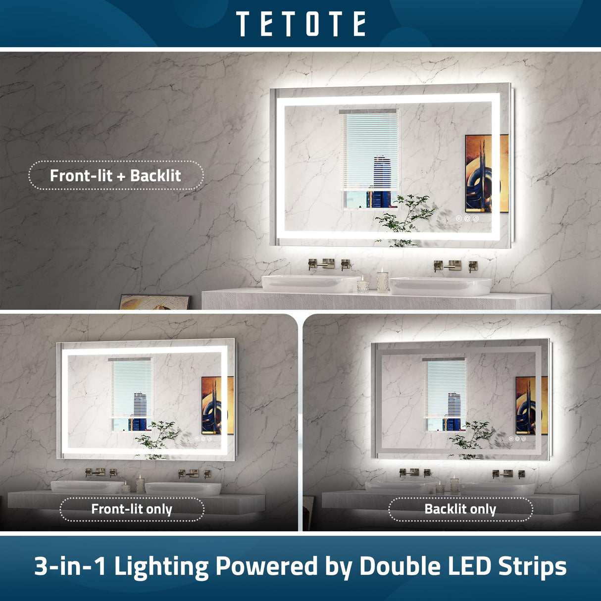 LED Bathroom Mirror with Lights 40x24 Inch Frontlit & Backlit Lighted Vanity Mirror