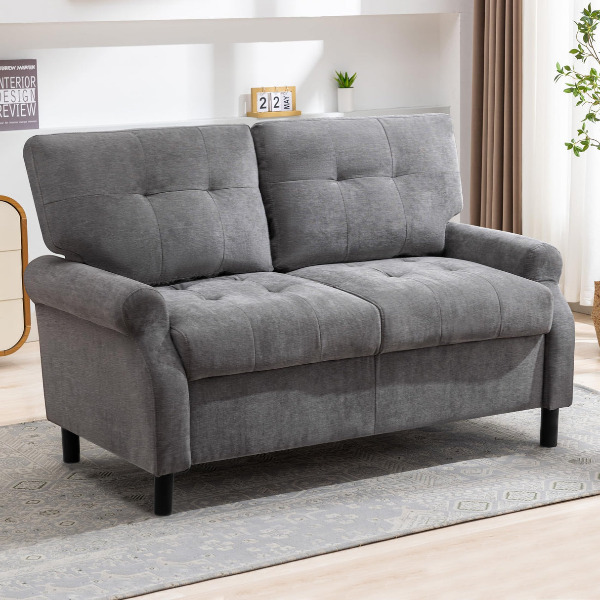 55" Loveseat Sofa, 2 Seater Sofa for Small Spaces, Removable Back and Thickened Soft Sofa Cushion,