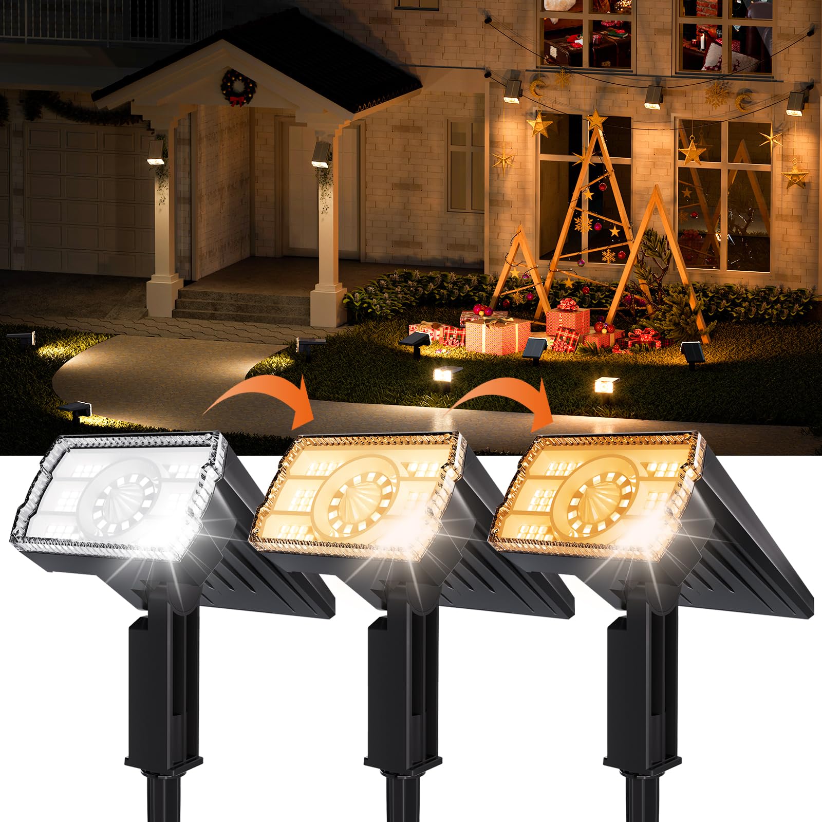 Solar Lights Outdoor,Adjustable Warm&Cool,IP67 Waterproof