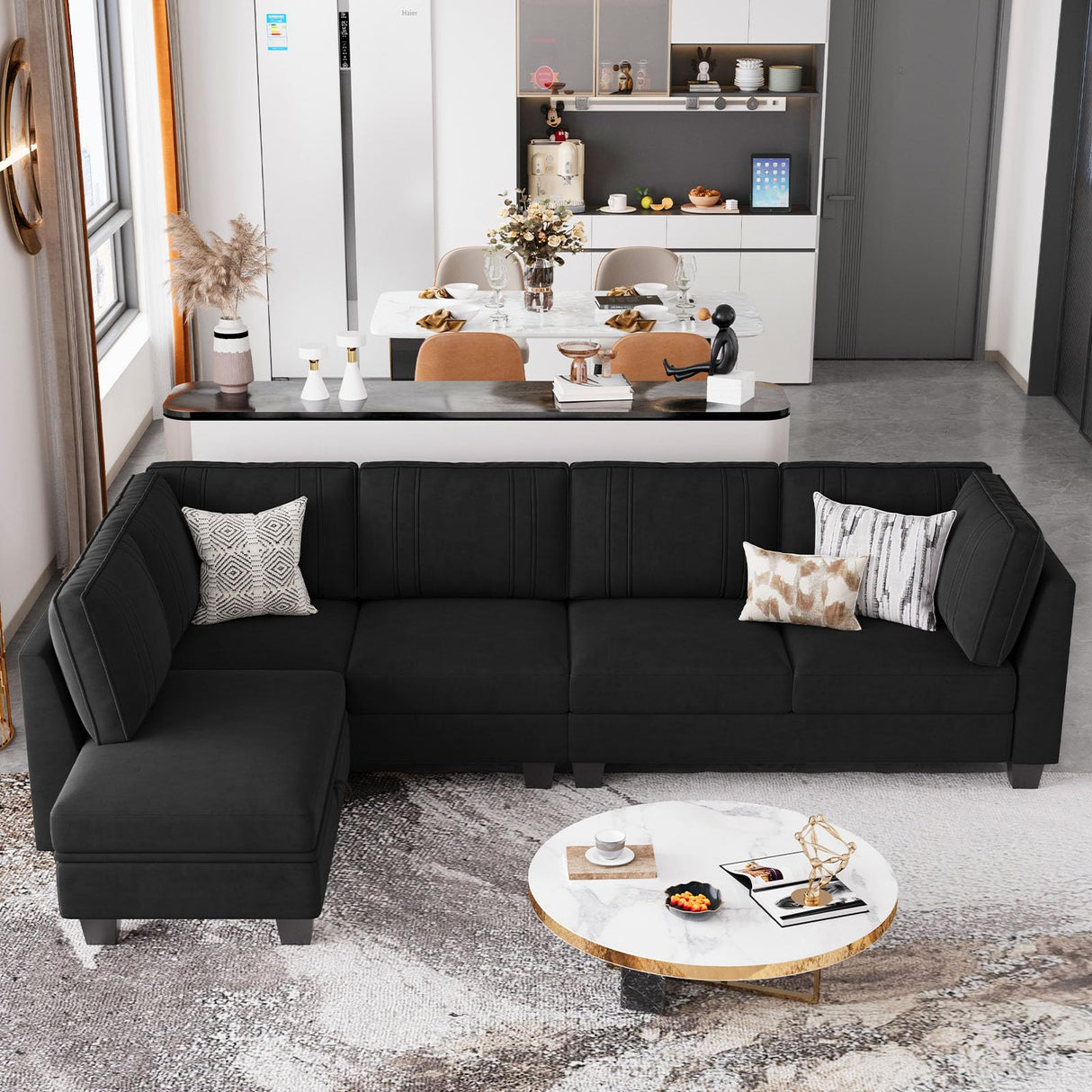 4 Seater Sectional Sofa with Reversible Chaise, Velvet L Shaped Sofa Sectional Couch