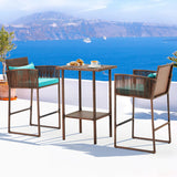 3-Piece Patio Barstool Table Set, Outdoor Bistro Rattan Wicker Furniture