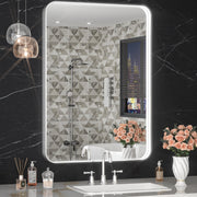 LED Bathroom Mirror with Lights, Rounded Rectangle Silver Frame Embedded