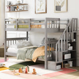 Twin Bunk Beds, Twin Over Twin Bunk Bed with Stairs and Storage, Low Bunk Beds Twin