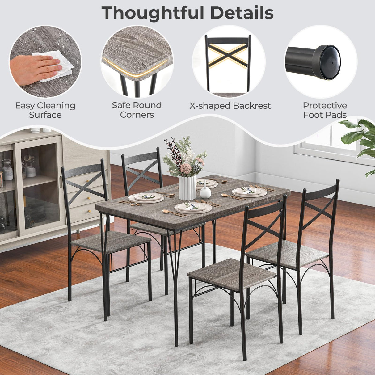 Tangkula Dining Table Set for 4, Modern Rectangular Dining Table & 4 Dining Chairs Set, Space-Saving Kitchen Dining Room Furniture Set, Dinette Set for Home Breakfast Nook