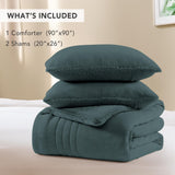 Monbix Fluffy Queen Comforter Set – 3 Piece Cozy Sherpa Comforter Queen Size Teal, Winter Warm Fleece Bedding Set, Luxury Coco Plush Winter Fuzzy Bed Set, 1 Comforter with 2 Pillowcases