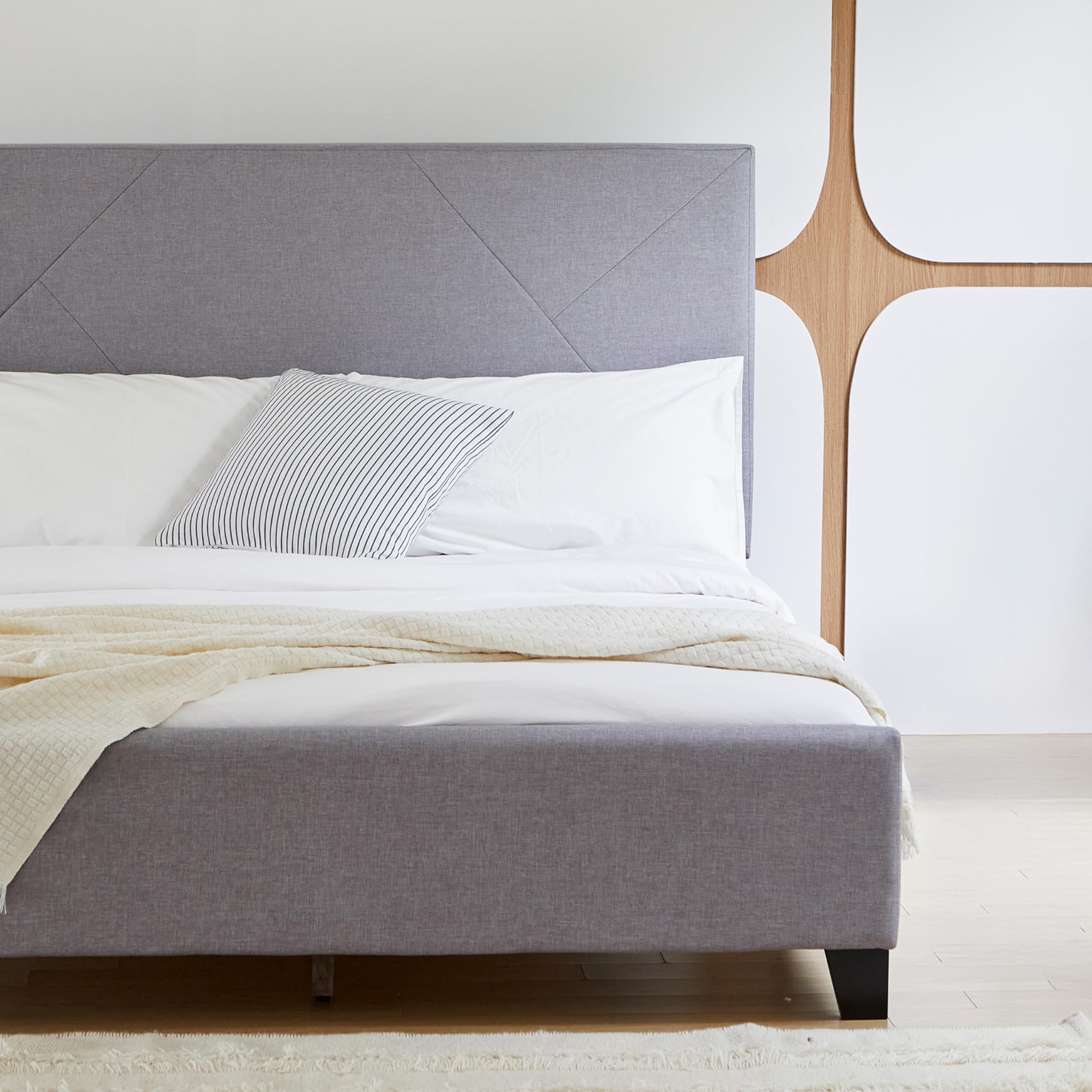 Stella Queen Platform Bed with Adjustable Headboard - Gray Fabric Upholstered Frame