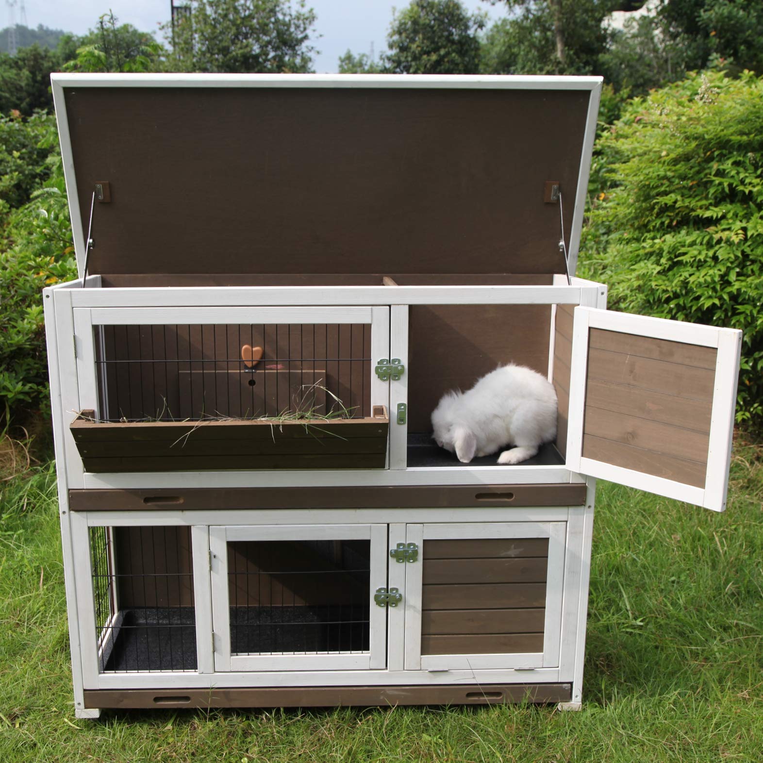 Rabbit Hutch Bunny Cage Indoor Small Animal House with Wheels