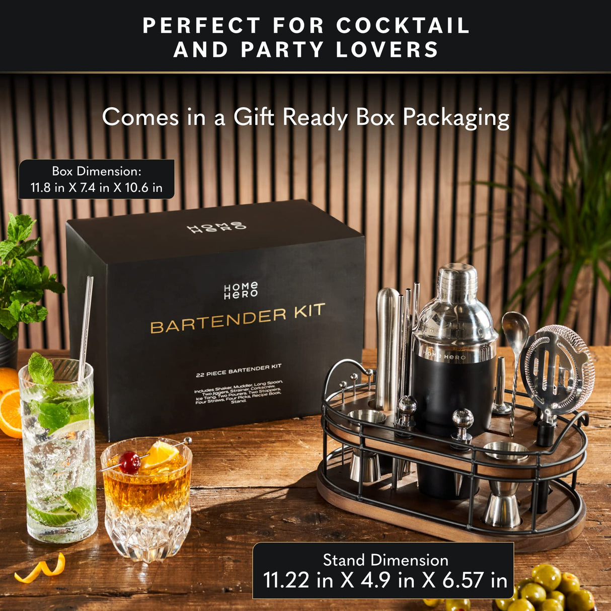 22-Piece Bar Set, Cocktail Shaker, Bartender Kit - Cocktail Kit, Bar Accessories