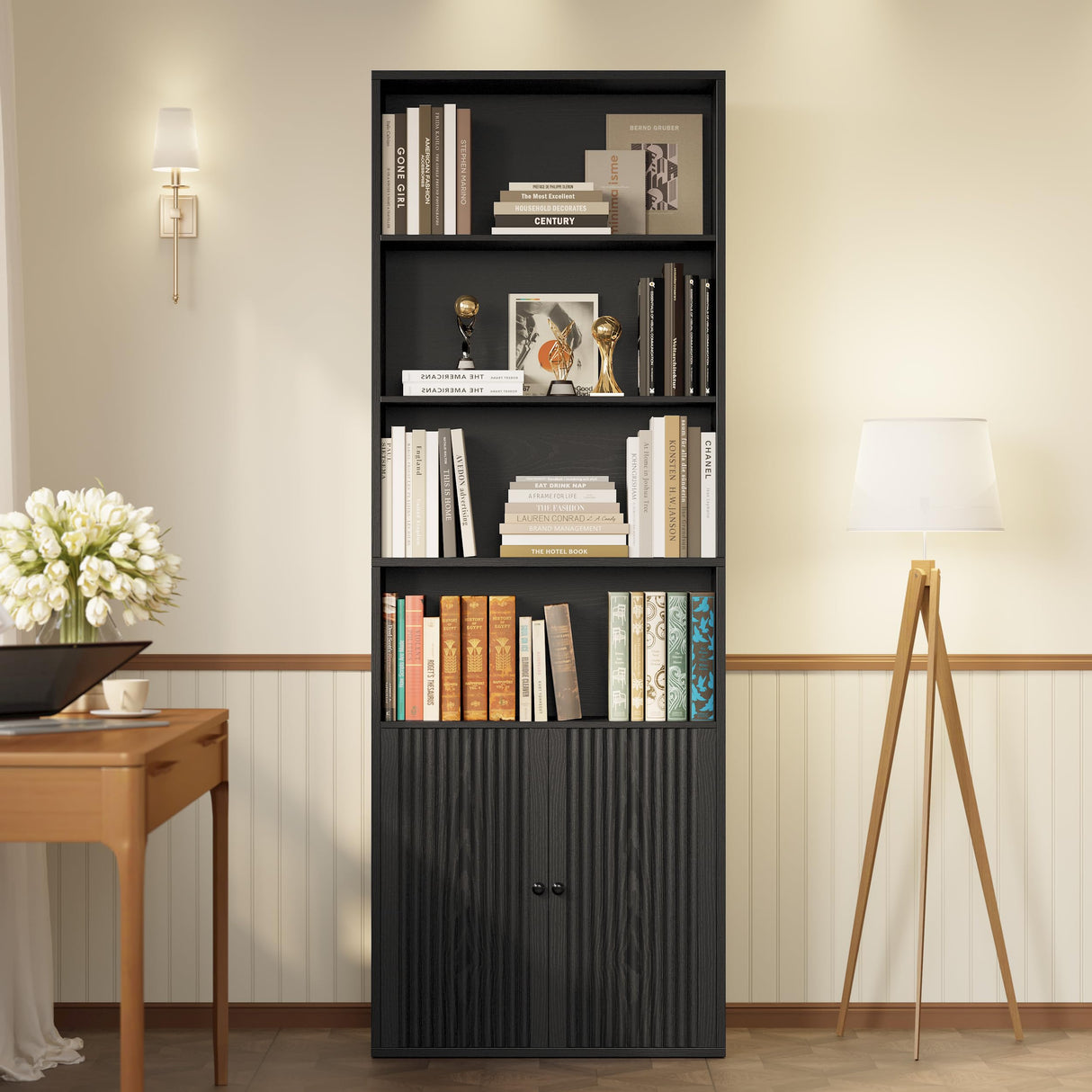 Bookcases and Bookshelves, Bookshelf with Doors and Storage, Industrial Tall Book Shelf