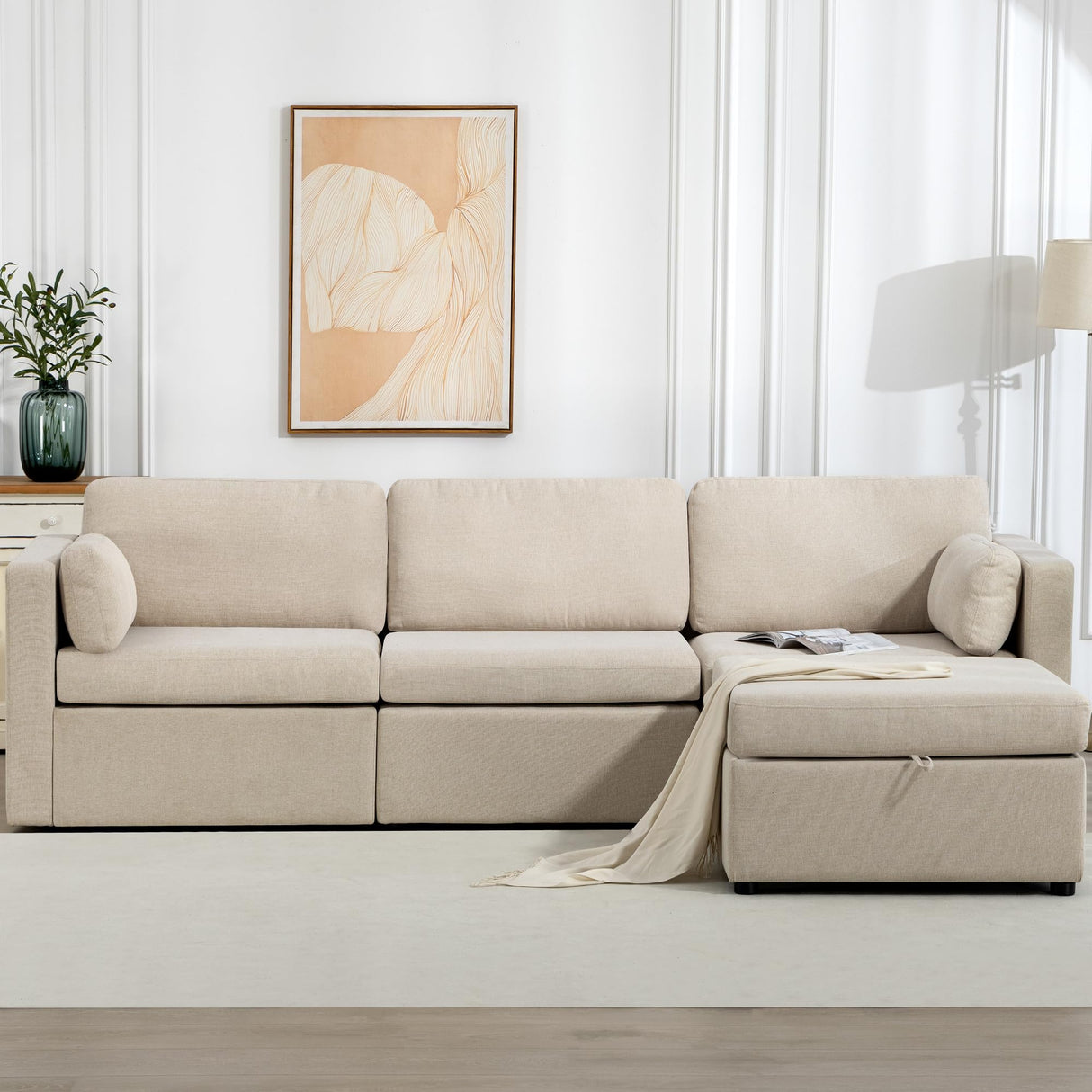 Oversized Modular Sectional Sofa, Convertible L Shaped Couch with Storage Ottoman