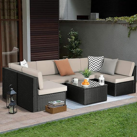 7 Pieces Outdoor Furniture Rattan Sectional Patio Sofa