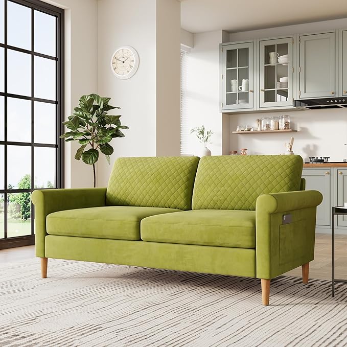 65" Beige Loveseat, Comfy Mid-Century Modern 2-Seat Sofa