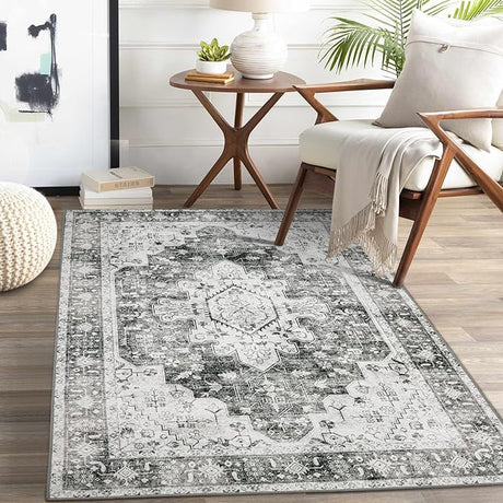 Ultra-Thin Washable Vintage Area Rug - 3x5 Boho Entry Throw Rug Non-Slip Oriental