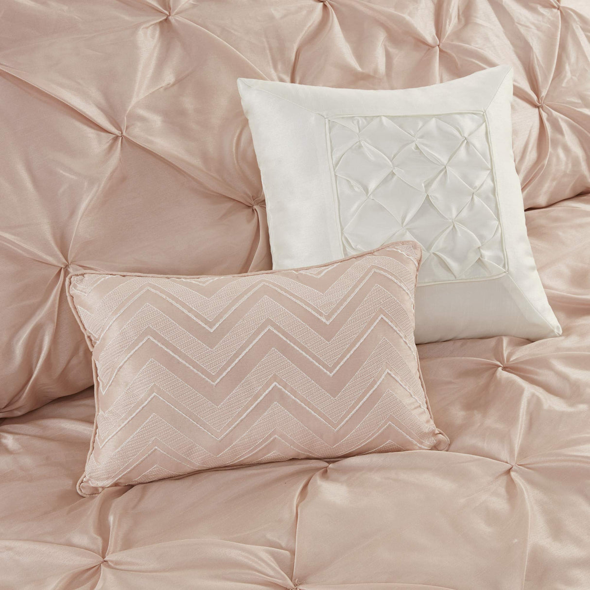 Essentials Room in a Bag Faux Silk Comforter Set-Luxe Diamond Tufting