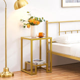 Glass Side Table, Tempered Glass Gold End Table with Shelf and Sturdy Metal Frame