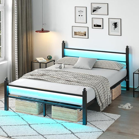 Full Size Bed Frame with Headboard and Footboard,Heavy Duty Steel Slats Support Metal