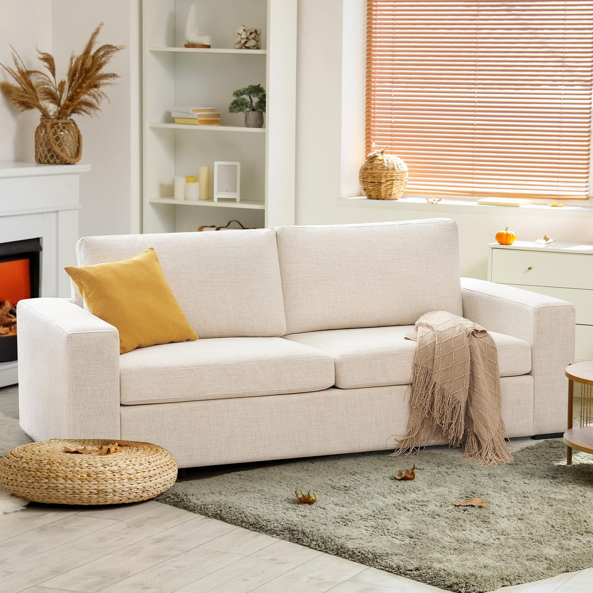 85" Sofa Couches for Living Room, Premium Linen Fabric Sofa, 3-Seater Comfy Modern