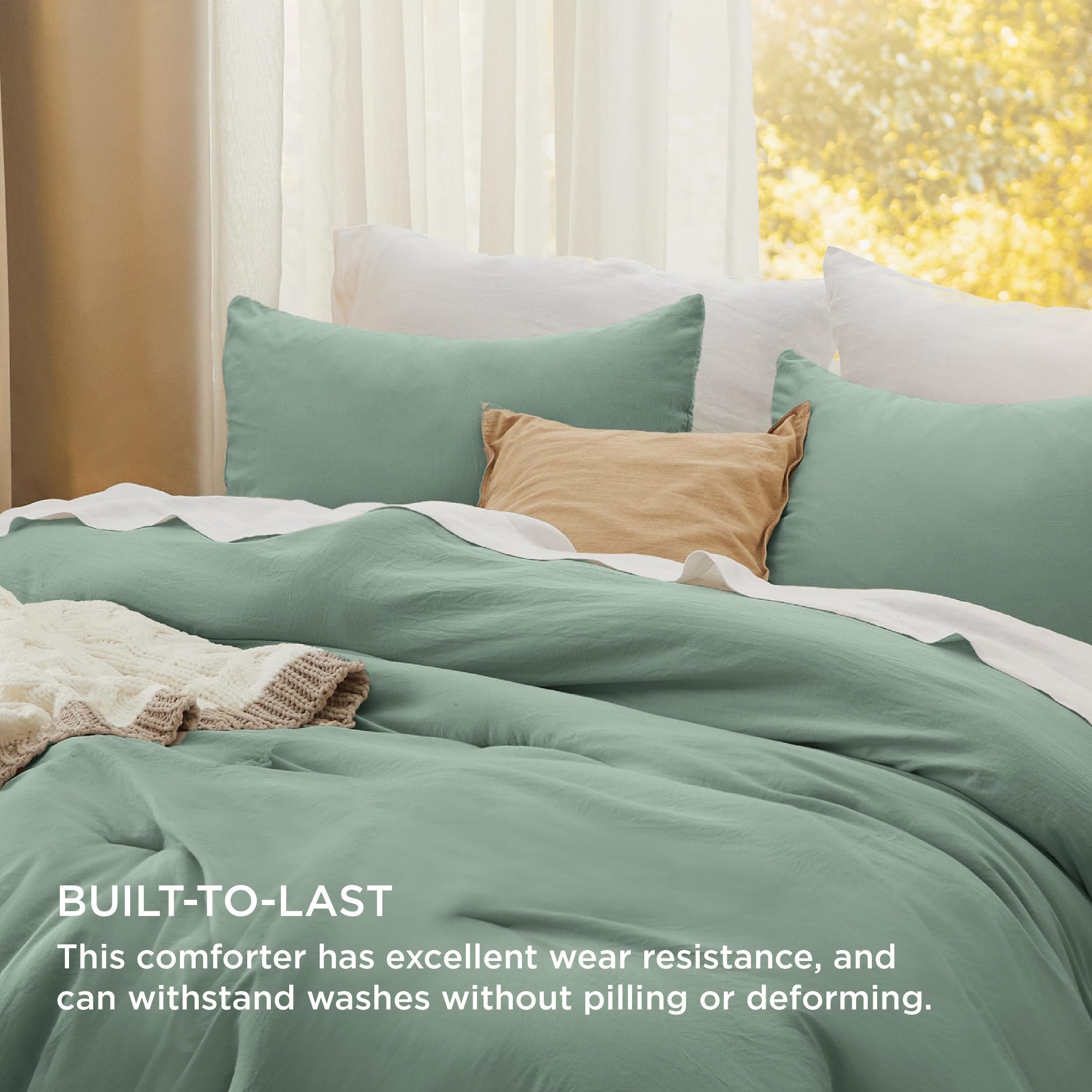 Full Size Comforter Set - Sage Green Prewashed Bedding (3 Pieces)
