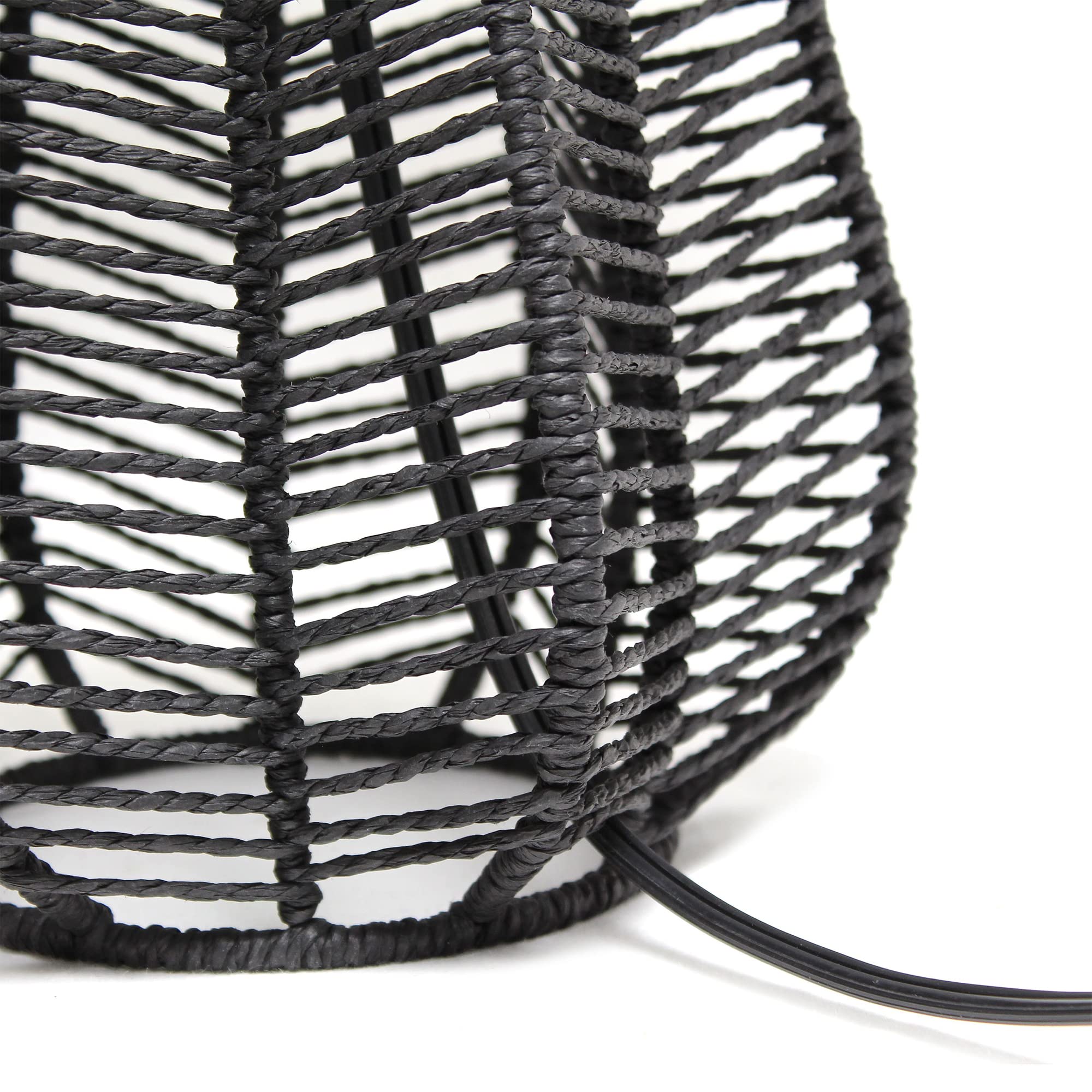 LT2106-BLK 21" Tall Boho Coastal Inspired Rustic Paper Rope Rattan Wicker Look Standard